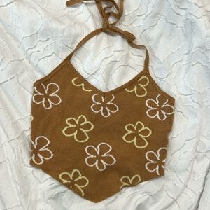 Cute floral crop top with behind neck tie